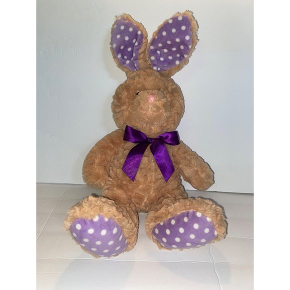 Best Made Toys Easter Bunny Plush 17" Tan Purple Polka Dot & Bow 2016 - Picture 1 of 8